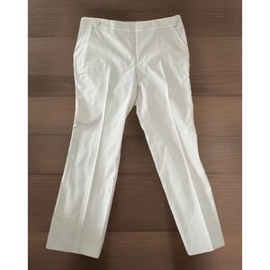 Women's Tory Burch White Straight Leg Cotton Pants With Button‎ Detail Size 8